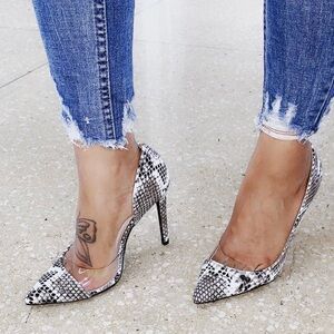 Qupid Faux Snakeskin Heels